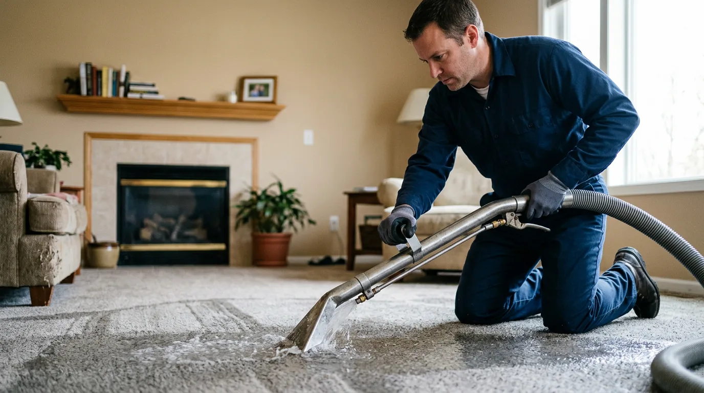 Water damage restoration technician working near New Boston, IL